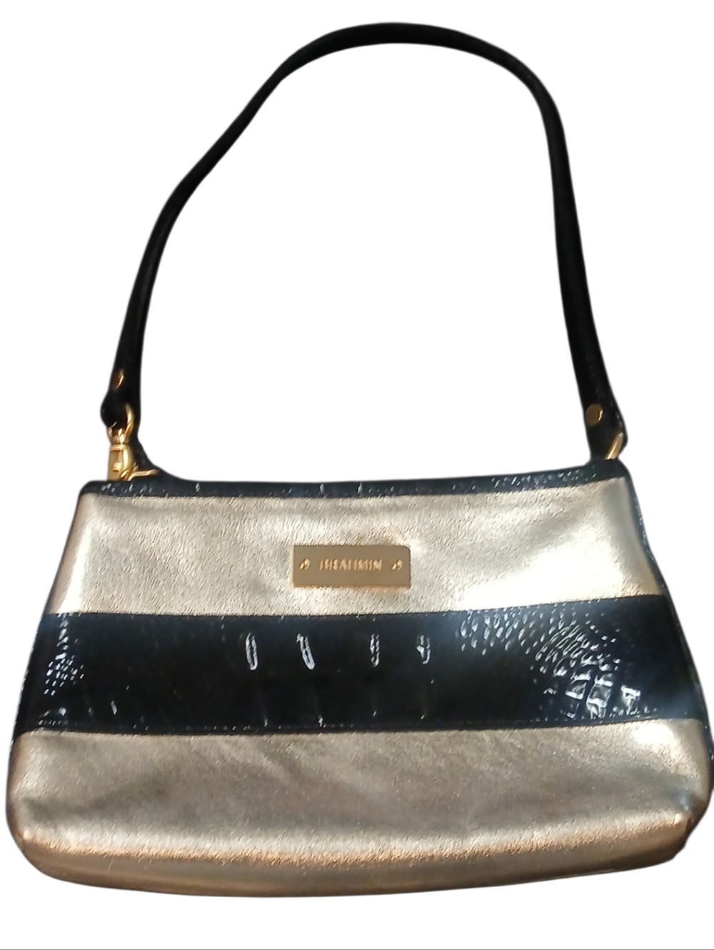 Brahmin - Gold & Black Hand Bag, Zipperd Closure, Inside Zipperd Pocket, ...